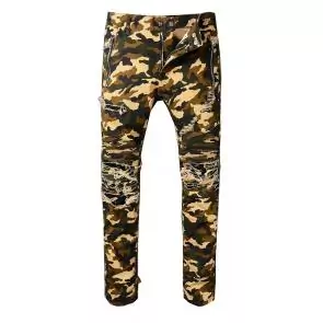 hommes balmain straight biker jeans hiphop pants army camouflage